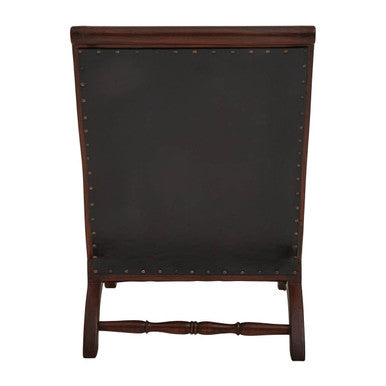 Inca Genuine Black Leather & Teak Lounge Chair With Footstool