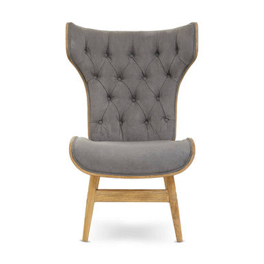 Vinsi Dark Grey Velvet Chair With Winged Back