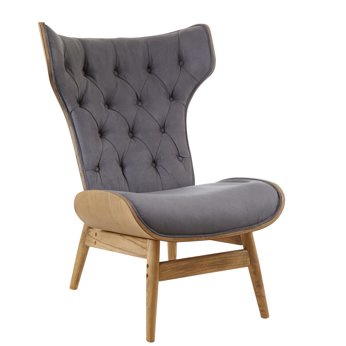 Vinsi Dark Grey Velvet Chair With Winged Back