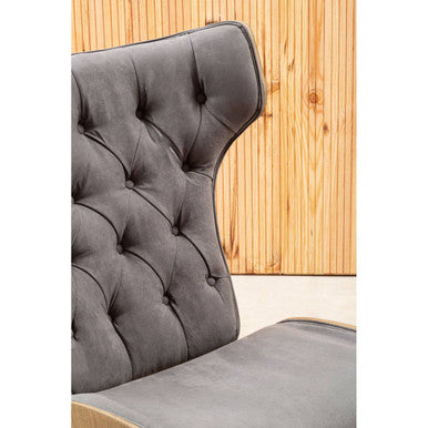 Vinsi Dark Grey Velvet Chair With Winged Back