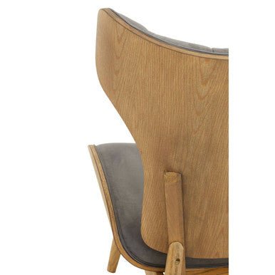 Vinsi Dark Grey Velvet Chair With Winged Back