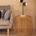 Natural Round Hand Woven Rattan Top Side Table With Gold Cage Base, Trento