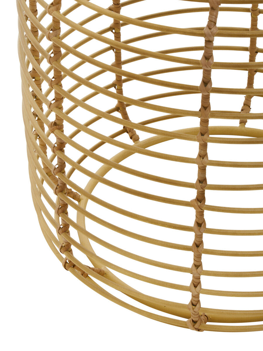 Natural Round Hand Woven Rattan Top Side Table With Gold Cage Base, Trento