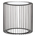Tempered Glass Top Round Side Table With Black Wireframe Cage Design Base, Trento