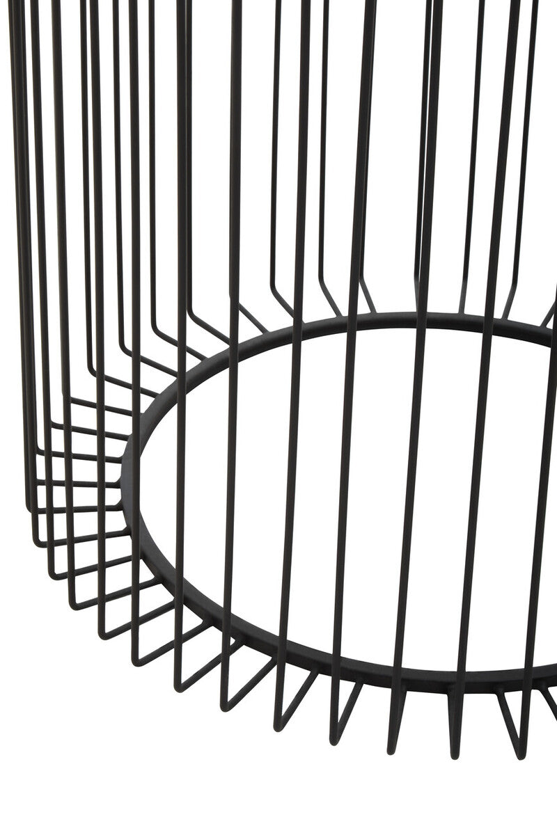 Tempered Glass Top Round Side Table With Black Wireframe Cage Design Base, Trento