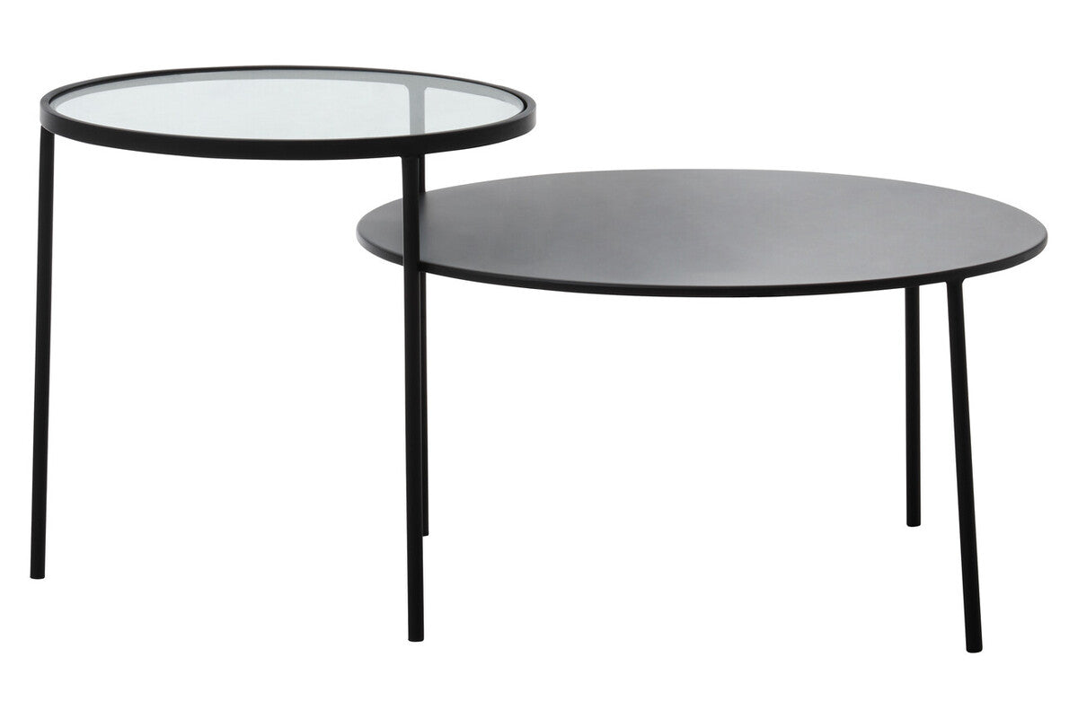 Clear Glass Top & Black Metal Lower Top Coffee Table With Black Iron Frame, Trento