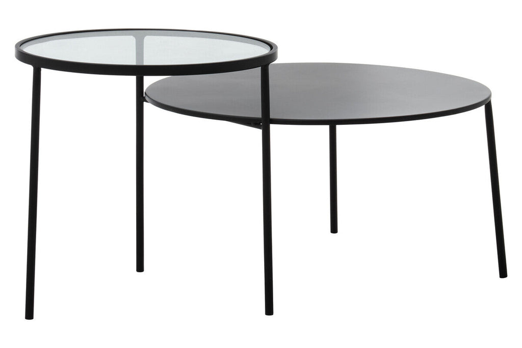 Clear Glass Top & Black Metal Lower Top Coffee Table With Black Iron Frame, Trento
