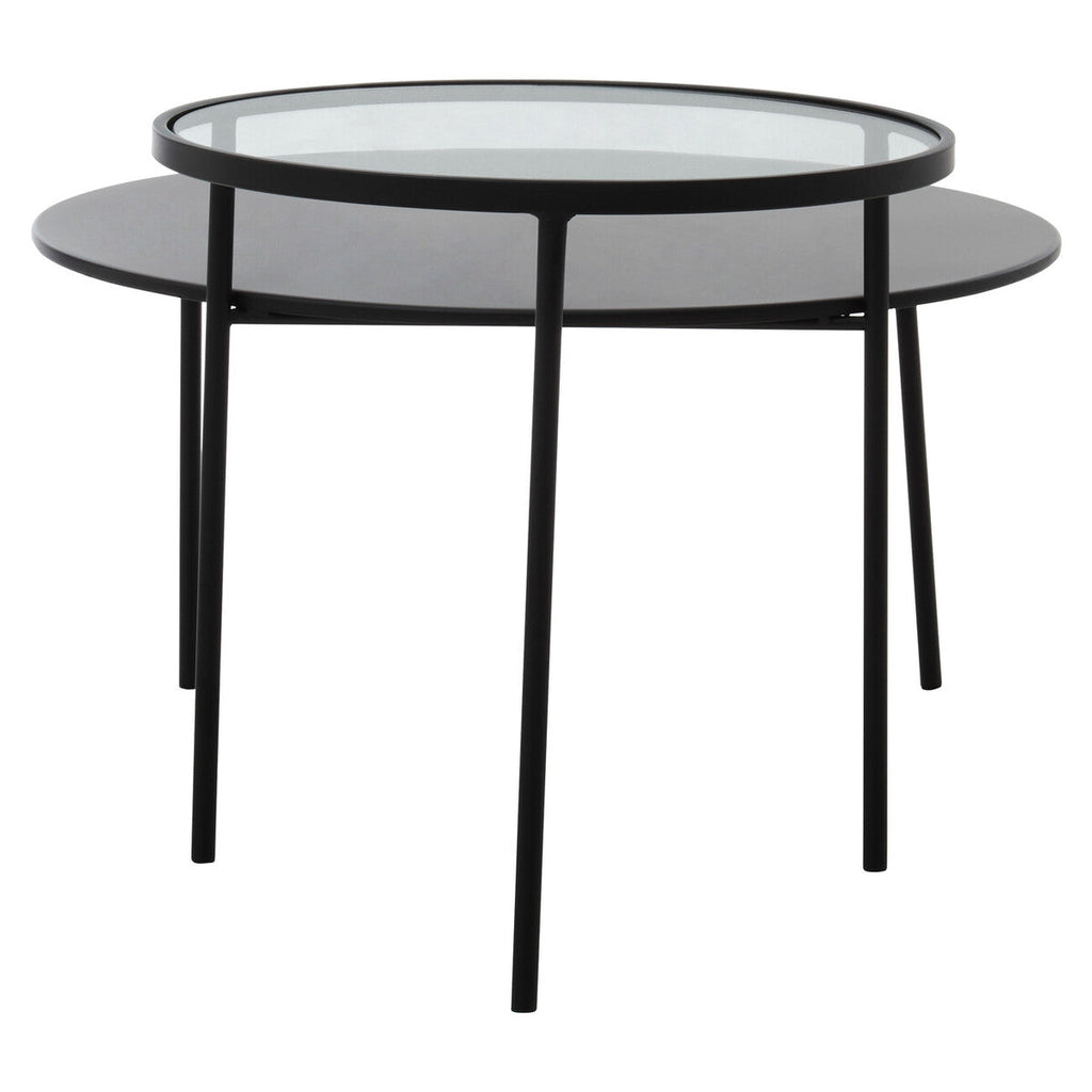 Clear Glass Top & Black Metal Lower Top Coffee Table With Black Iron Frame, Trento