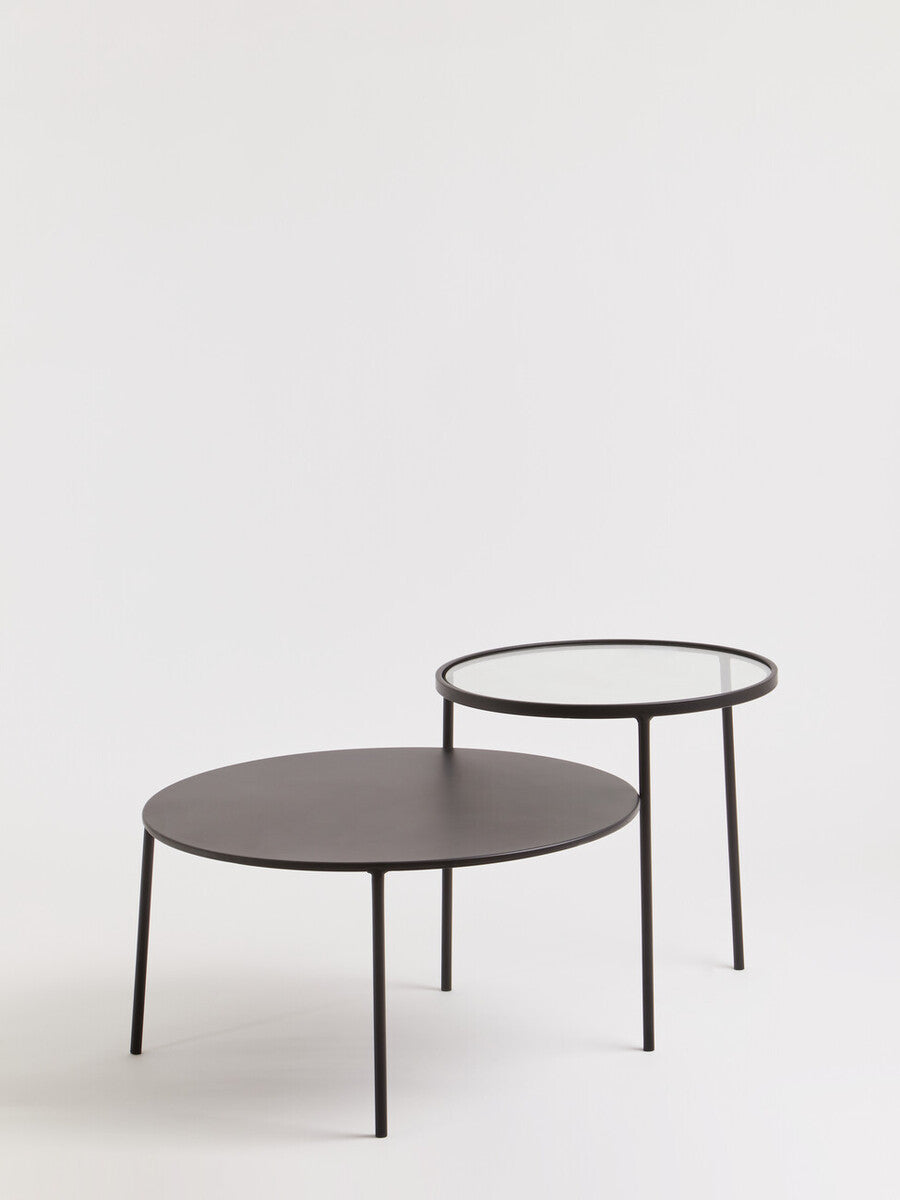 Clear Glass Top & Black Metal Lower Top Coffee Table With Black Iron Frame, Trento