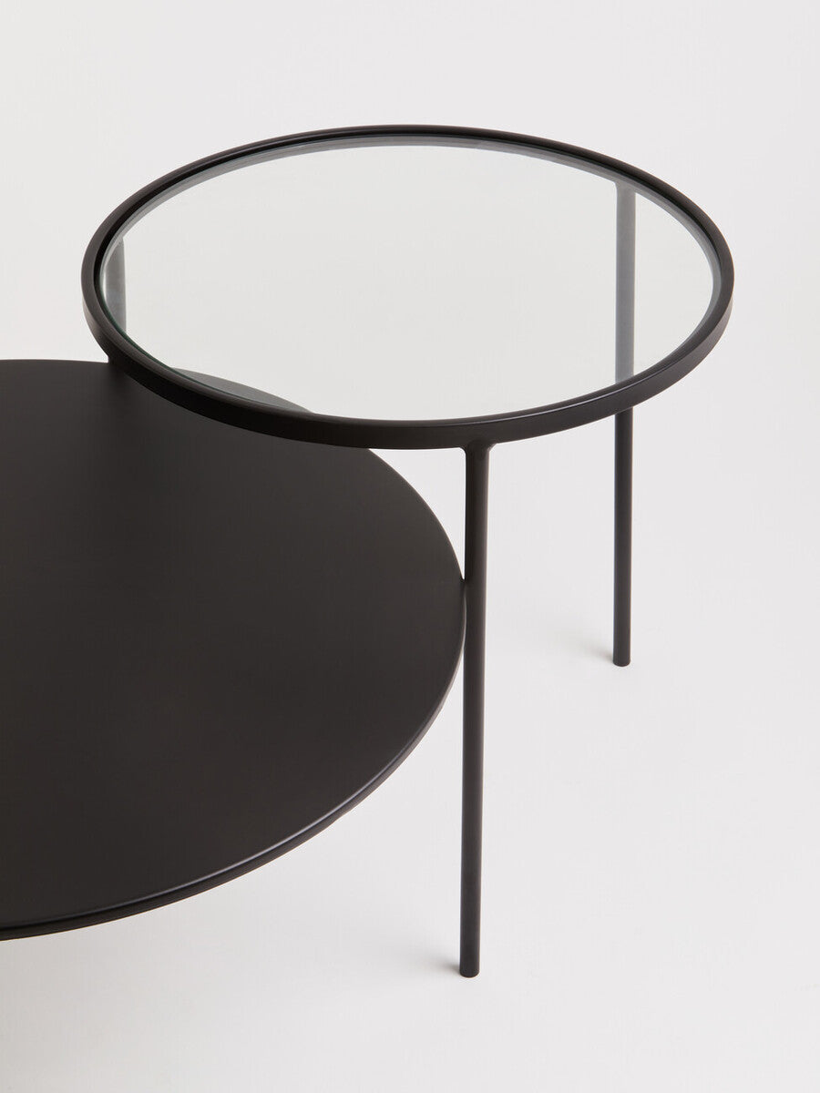 Clear Glass Top & Black Metal Lower Top Coffee Table With Black Iron Frame, Trento