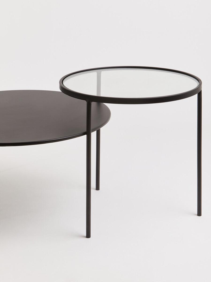 Clear Glass Top & Black Metal Lower Top Coffee Table With Black Iron Frame, Trento