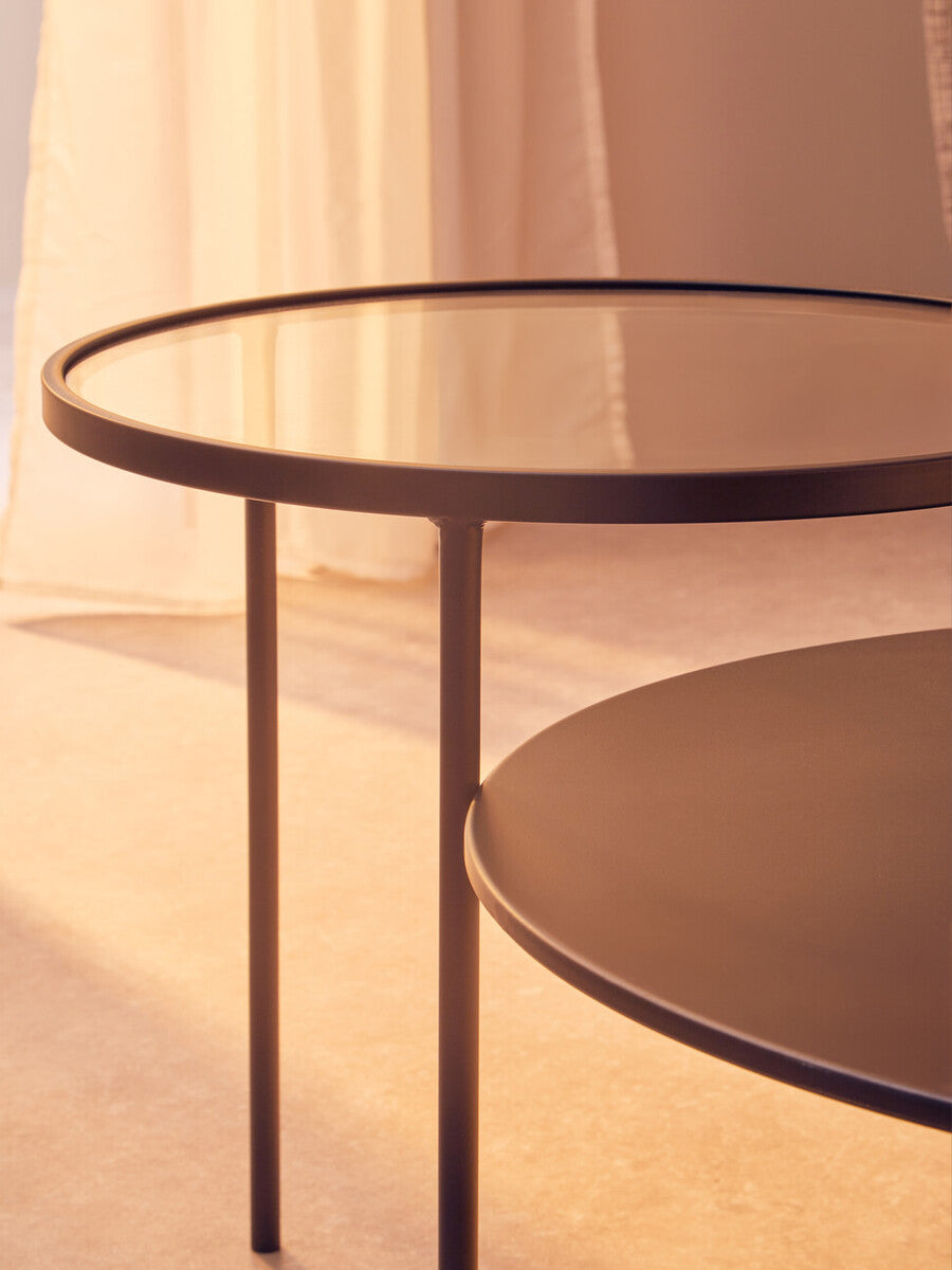 Clear Glass Top & Black Metal Lower Top Coffee Table With Black Iron Frame, Trento