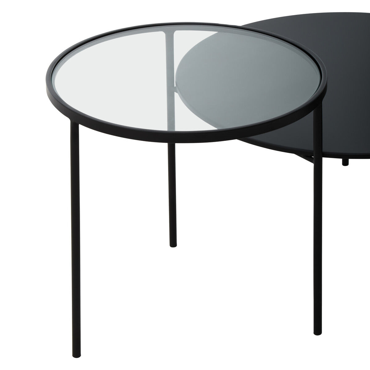Clear Glass Top & Black Metal Lower Top Coffee Table With Black Iron Frame, Trento