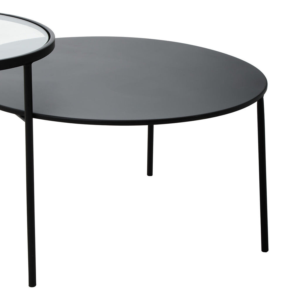 Clear Glass Top & Black Metal Lower Top Coffee Table With Black Iron Frame, Trento