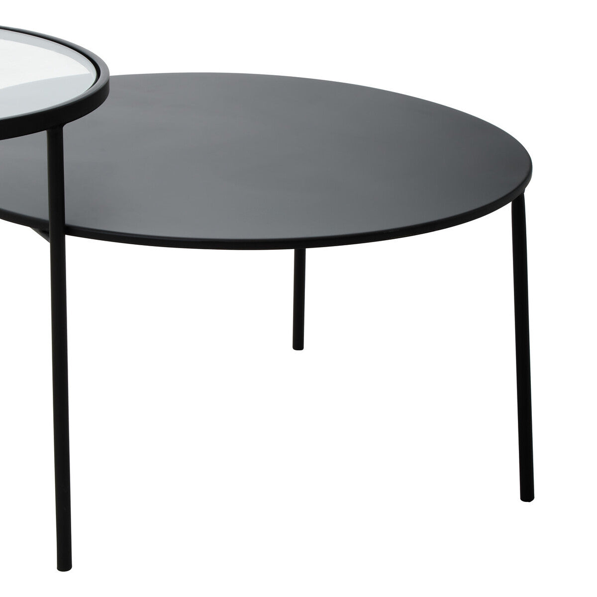 Clear Glass Top & Black Metal Lower Top Coffee Table With Black Iron Frame, Trento