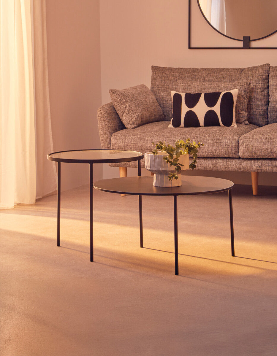 Clear Glass Top & Black Metal Lower Top Coffee Table With Black Iron Frame, Trento