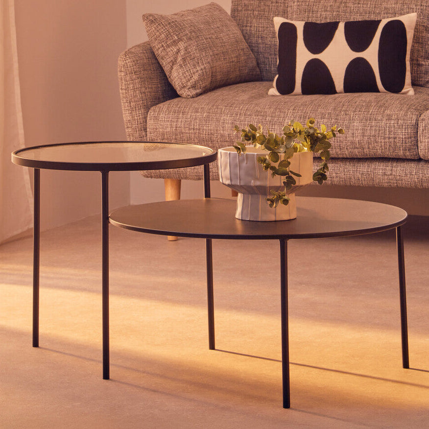 Clear Glass Top & Black Metal Lower Top Coffee Table With Black Iron Frame, Trento