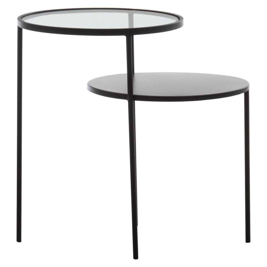 Clear Glass Top & Black Metal Lower Top End Table With Black Iron Frame, Trento