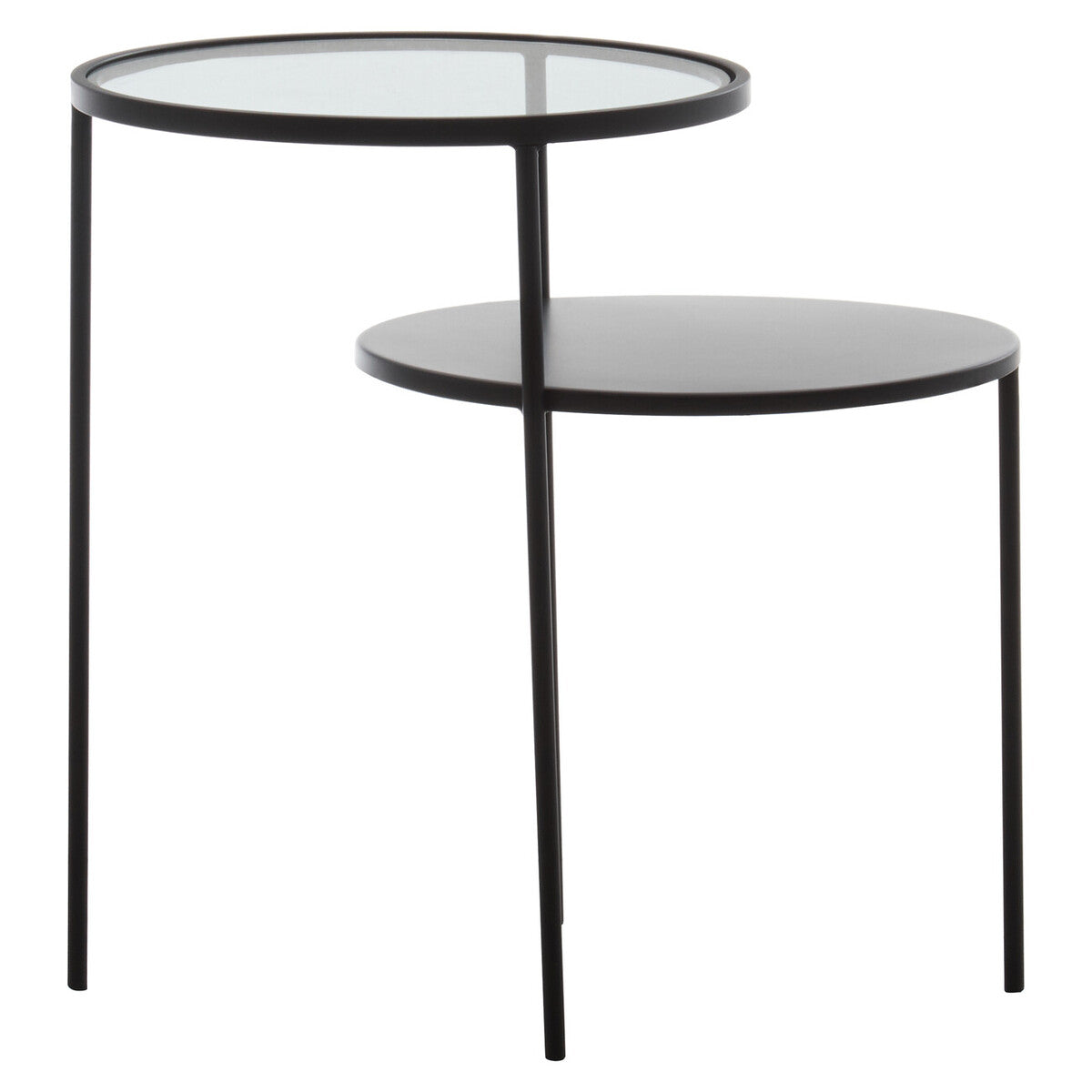 Clear Glass Top & Black Metal Lower Top End Table With Black Iron Frame, Trento