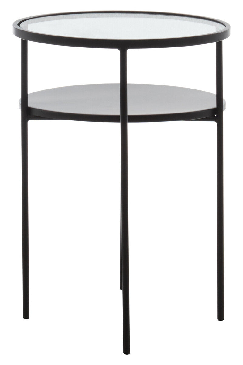 Clear Glass Top & Black Metal Lower Top End Table With Black Iron Frame, Trento
