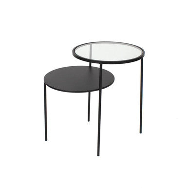 Clear Glass Top & Black Metal Lower Top End Table With Black Iron Frame, Trento