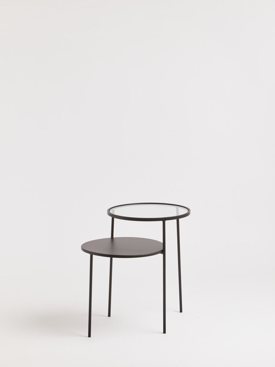 Clear Glass Top & Black Metal Lower Top End Table With Black Iron Frame, Trento
