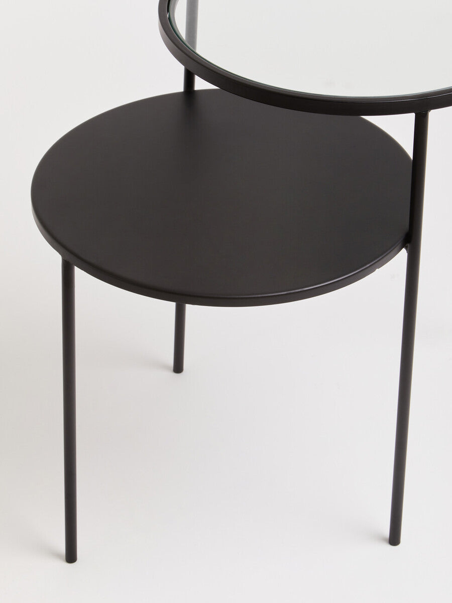 Clear Glass Top & Black Metal Lower Top End Table With Black Iron Frame, Trento