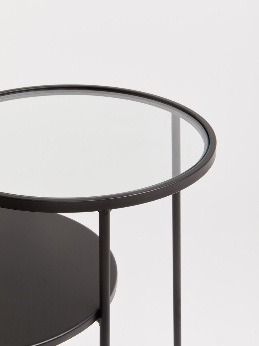 Clear Glass Top & Black Metal Lower Top End Table With Black Iron Frame, Trento