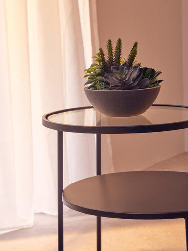 Clear Glass Top & Black Metal Lower Top End Table With Black Iron Frame, Trento