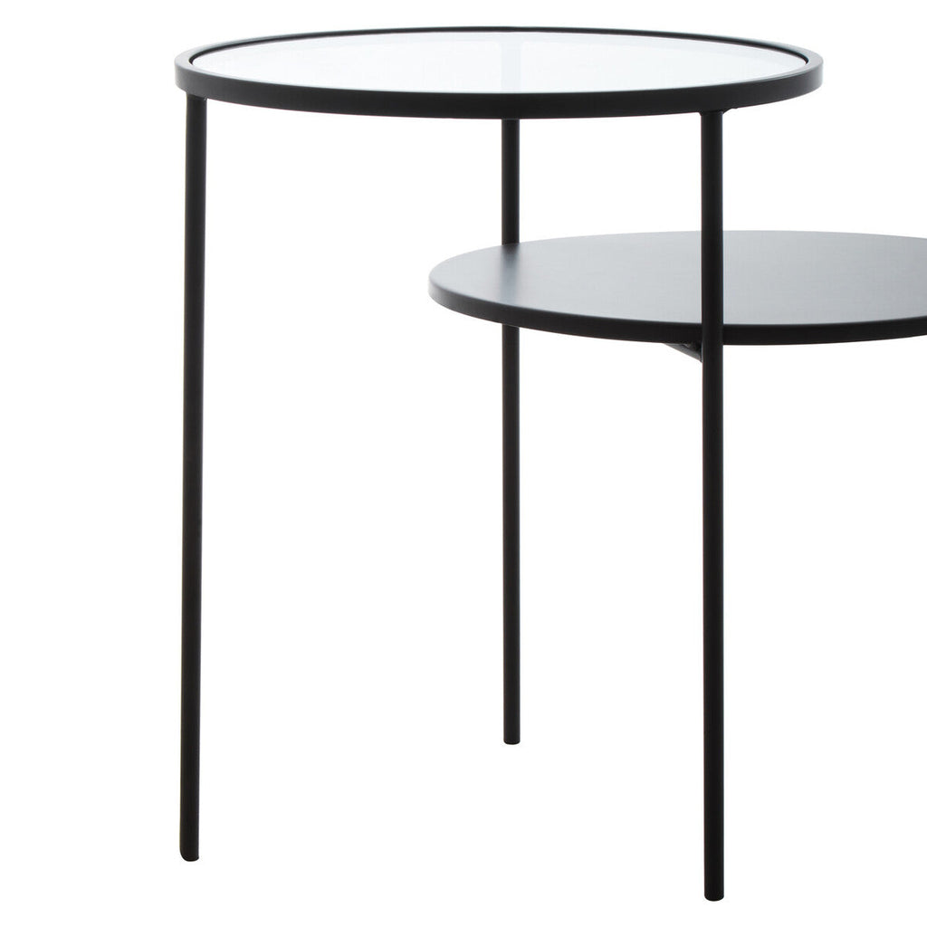Clear Glass Top & Black Metal Lower Top End Table With Black Iron Frame, Trento