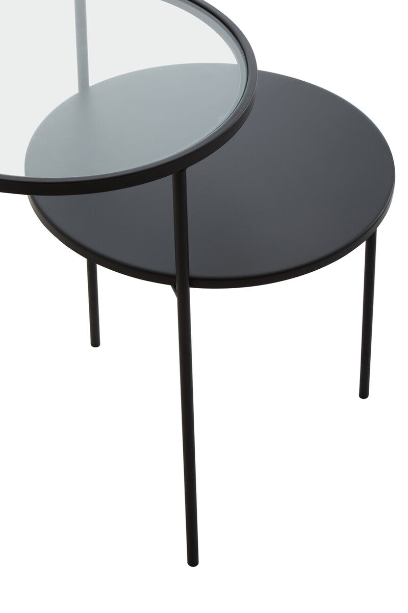 Clear Glass Top & Black Metal Lower Top End Table With Black Iron Frame, Trento