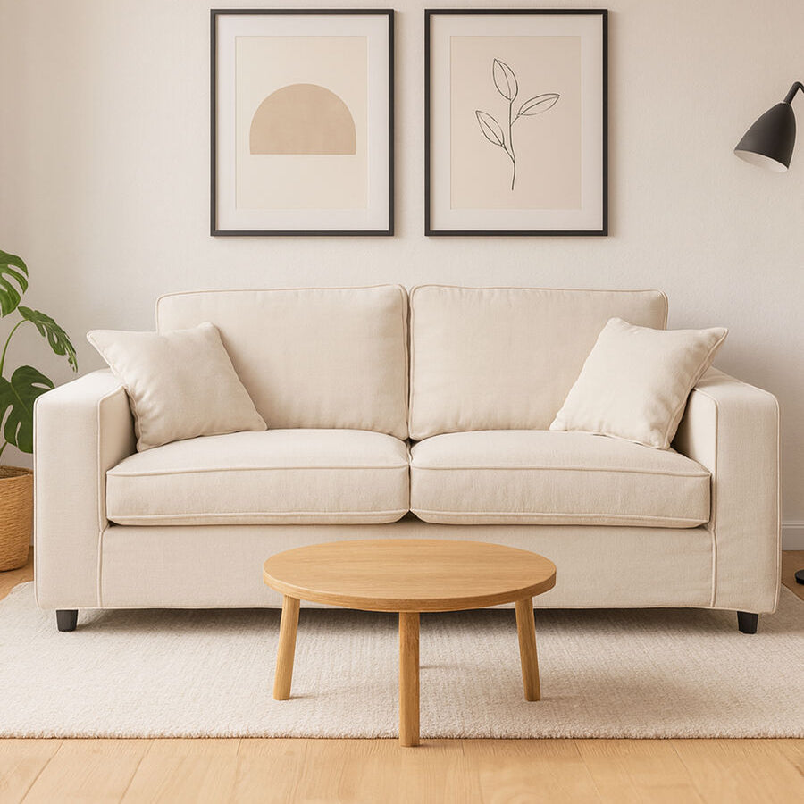 2 Seat Cream Fabric Sofa, Valensole
