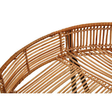 Set Of 2 Natural Rattan Top Side Tables With Cross Black Metal Frame, Batu