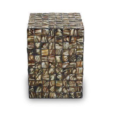 White Shell Inlay Square Side Table With Natural Accents, Branna