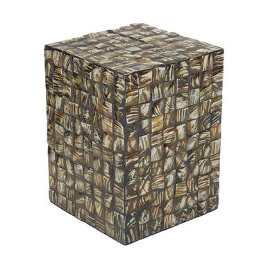White Shell Inlay Square Side Table With Natural Accents, Branna