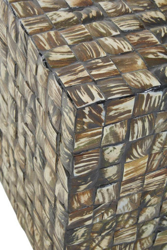 White Shell Inlay Square Side Table With Natural Accents, Branna