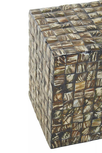 White Shell Inlay Square Side Table With Natural Accents, Branna