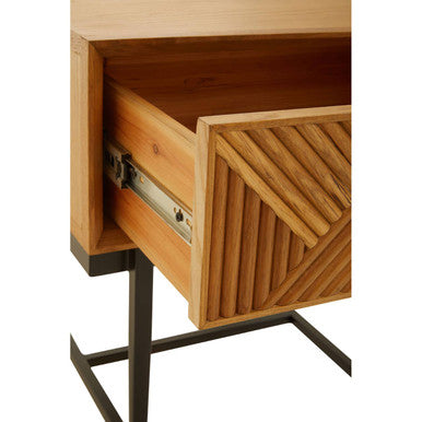 Natural Abstract Geometric Side Table With 1 Storage Drawer, Jakara