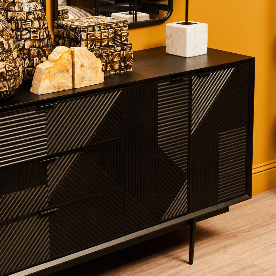 Jakara Black Sideboard With 4 Doors & 3 Drawers