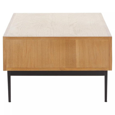 Natural Carved 2-Drawer Coffee Table With Metal Legs, Jakara