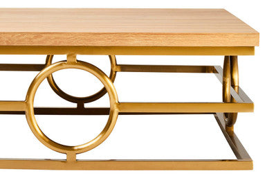 Natural Oak Top Coffee Table With Gold Stainless Steel Openwork Base, Jarloi