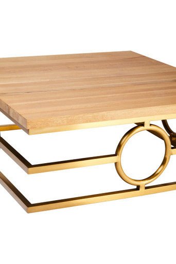 Natural Oak Top Coffee Table With Gold Stainless Steel Openwork Base, Jarloi