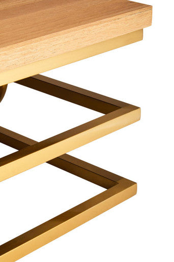 Natural Oak Top Coffee Table With Gold Stainless Steel Openwork Base, Jarloi