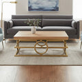 Natural Oak Top Coffee Table With Gold Stainless Steel Openwork Base, Jarloi