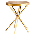 Natural Fir Wood Top Round Side Table With Sculptural Gold Stainless Steel Frame, Jana