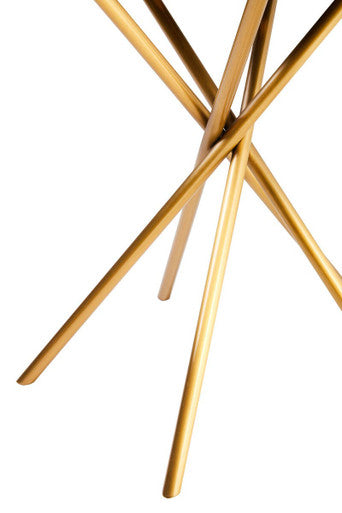 Natural Fir Wood Top Round Side Table With Sculptural Gold Stainless Steel Frame, Jana