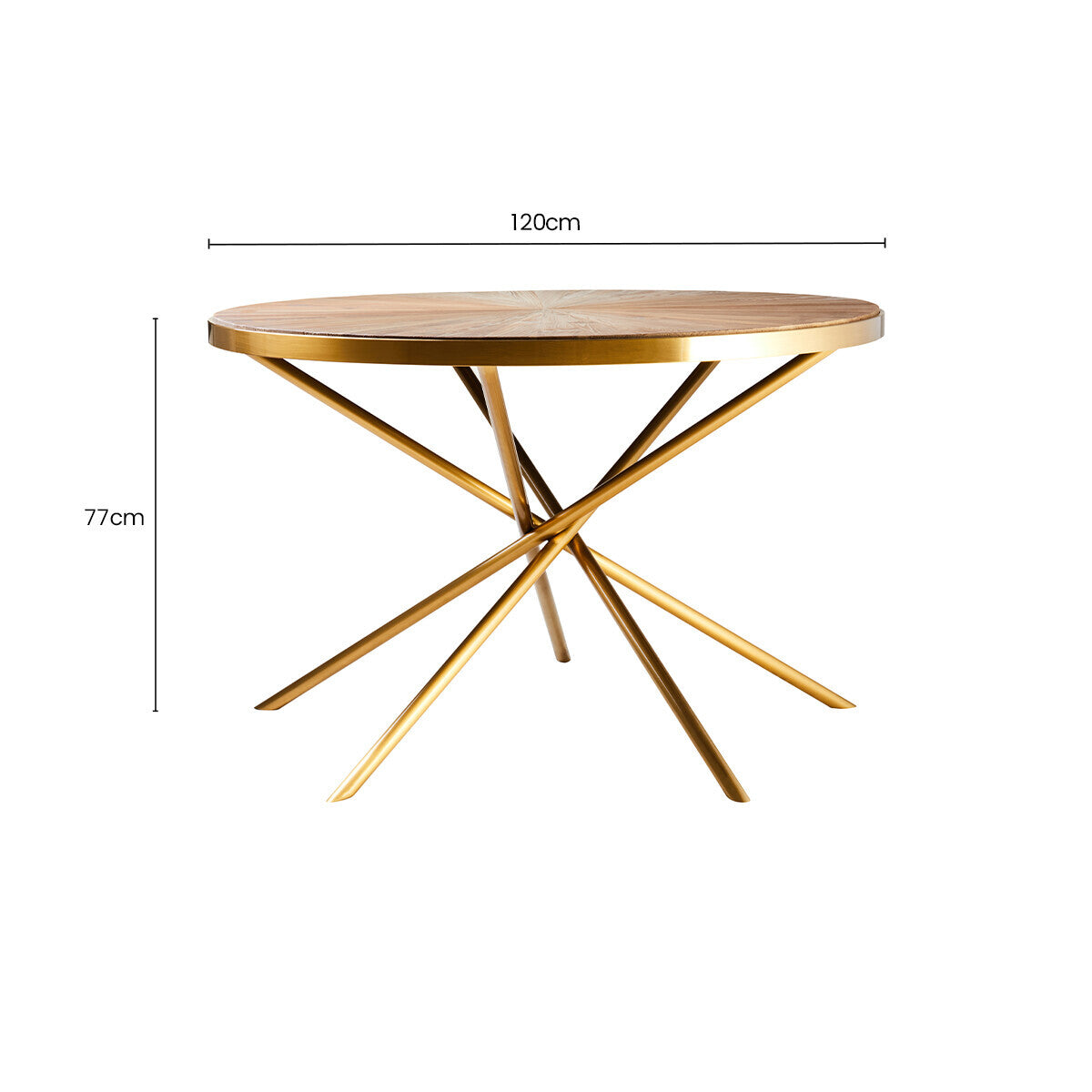 Gold Aged Fir Wood Rustic Top Dining Table With Stainless Steel Tied Base, Jana