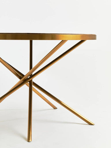 Gold Aged Fir Wood Rustic Top Dining Table With Stainless Steel Tied Base, Jana