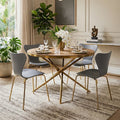 Gold Aged Fir Wood Rustic Top Dining Table With Stainless Steel Tied Base, Jana