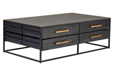 Black 4-Drawer Coffee Table With Metal Handles & Iron Frame, Judd